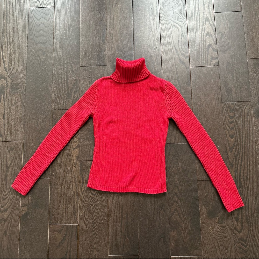 Red DKNY Jeans 100% Cotton Ribbed Turtleneck Sweater